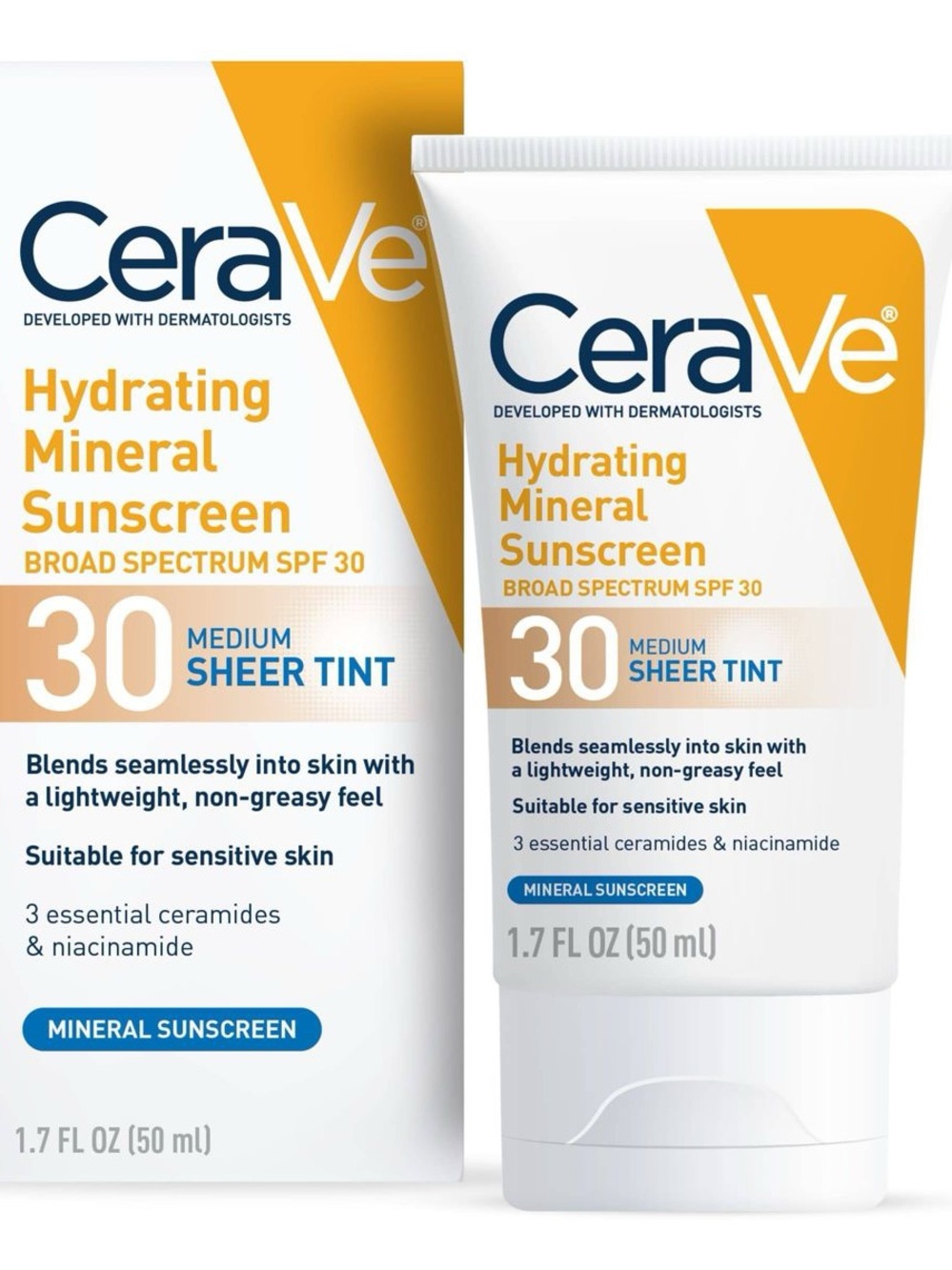 CeraVe Hydrating Mineral Sunscreen SPF 30 — Medium Sheer Tint